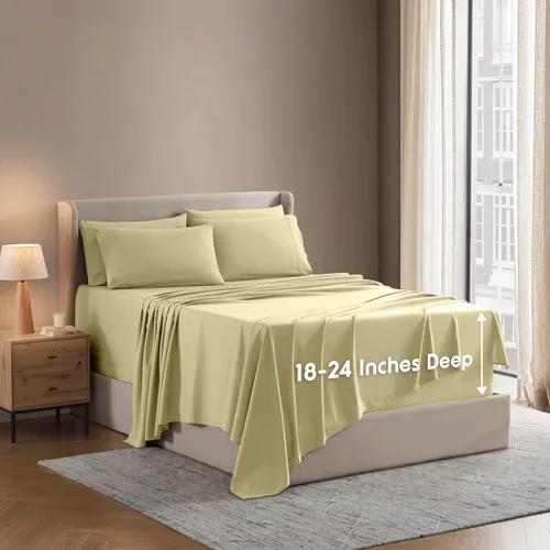 Miniatura 14 de Nestl Juego de sábanas extra profundas tamaño King, sábanas transpirables y refrescantes de 6 piezas, juego de ropa de cama de lujo con bolsillos