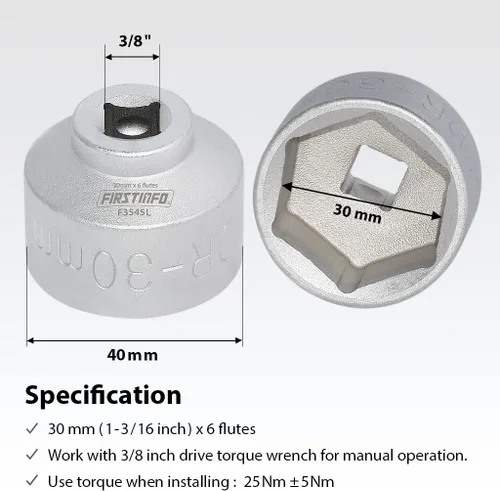 Miniatura 2 de FIRSTINFO F3545L 30mm Hex Bajo Perfil Filtro de Aceite Llave de Tuerca Para Volkswagen Polo y Golf, SEAT Ibiza, y Skoda Fabia con Motores
