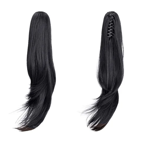 Miniatura 8 de Extensión de Cola de Caballo, Extensión de Cabello con Garra Larga de 20", Piezas de Cabello Sintético Ondulado Liso con Clip en Peluca de Cola