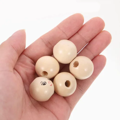 Miniatura 8 de EXCEART 50 cuentas de madera para muñecas, cuentas de arcilla para hacer pulseras, cuentas sueltas de madera con cara sonriente, cuentas de madera