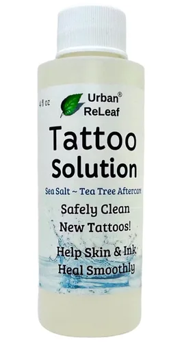 Urban ReLeaf Solución para tatuajes. Cuidado posterior de sal marina natural. Limpia nuevos tatuajes de forma segura. Ayuda a que la piel y la tinta