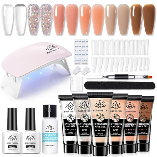 Miniatura 12 de Born Pretty Kit de 28 esmaltes de uñas de gel de gelatina con lámpara de uñas UV de 48 W, 12 colores, rosa gelatina, nude, neutro, juego de esmalte