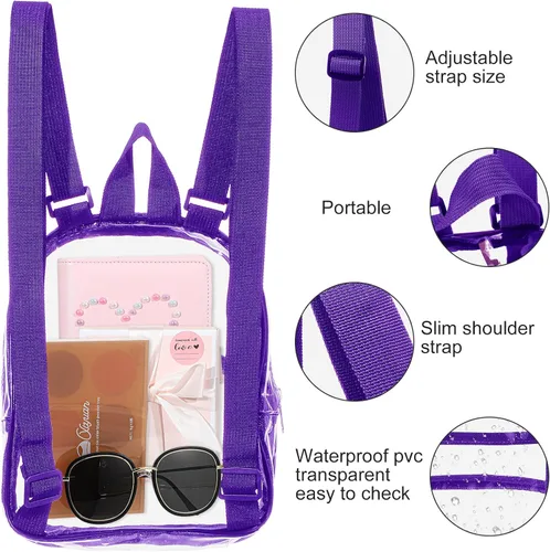 Miniatura 6 de Weewooday Mini mochila transparente transparente para estadio, pequeña bolsa transparente con bolso cruzado impermeable para concierto (morado)