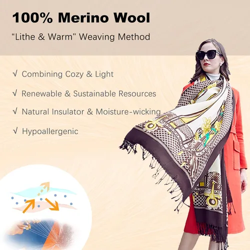 Miniatura 246 de DANA XU Manta de pashmina extragrande 100% de lana merina, bufanda de viaje, bufanda de cachemira para mujer, otoño e invierno, chal de gran