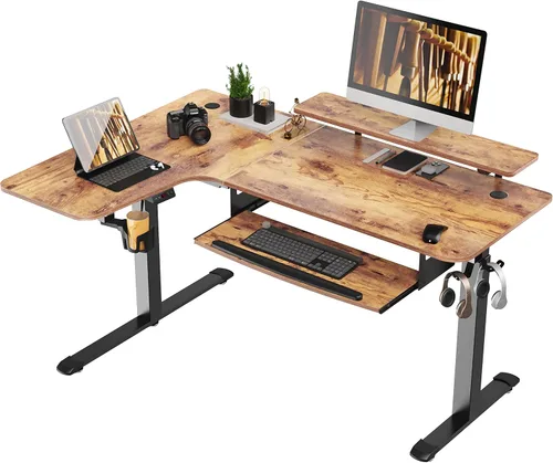 Miniatura 18 de EUREKA ERGONOMIC Escritorio eléctrico de pie en forma de L de 55 pulgadas, escritorio para juegos de computadora de altura ajustable con bandeja