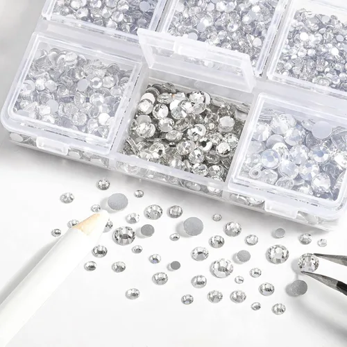 Miniatura 3 de BEADSLAND 4300 piezas de diamantes de imitación con parte plana, diamantes de imitación transparentes para uñas, gemas de cristal redondas