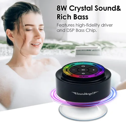Miniatura 3 de SoundAngel Mate (2.ª generación) Altavoz de ducha Bluetooth, certificado IPX7 impermeable, sonido cristalino de 8W y graves ricos, 12H de Luz