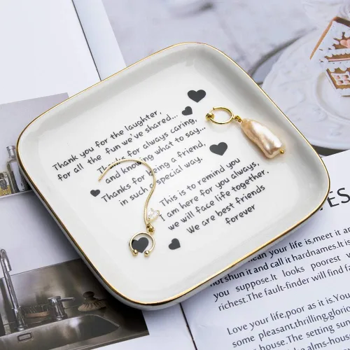 Miniatura 2 de Plato para anillos o abalorios con citas de amistad para mujer ideal como regalo único de cumpleaños o jubilación para mujeres.