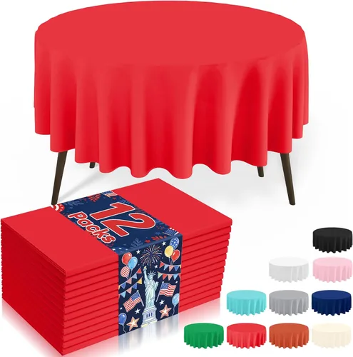 Miniatura 58 de misaya Paquete de 4 manteles desechables de plástico, mantel redondo impermeable de 84 pulgadas, a prueba de fugas y resistentes manteles Azul