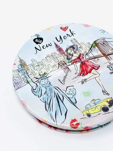 Miniatura 3 de Las niñas y las mujeres moda elegante recuerdo de Nueva York espejo de viaje redondo espejo de mano maquillaje cosmético espejo compacto Jmr-270802b