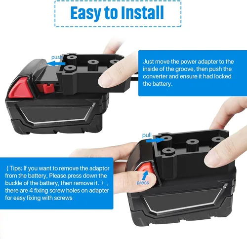 Miniatura 4 de Convertidor de corriente CC y adaptador de rueda de alimentación con fusible e interruptor para batería Milwaukee de 18 V, CC reductor de 18 V a 12