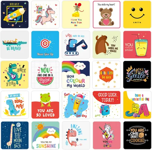 Miniatura 3 de Fantasyon Notas para la lonchera para niños, 60 unidades, lindas tarjetas de almuerzo inspiradoras, notas motivacionales para el almuerzo, regalos