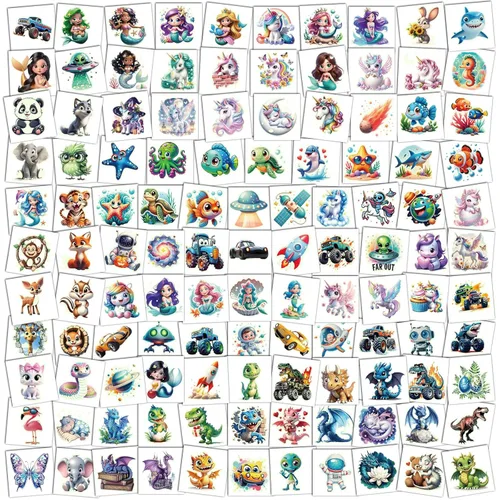 Miniatura 2 de Tatuajes temporales 3D que brillan en la oscuridad para niños, 117 unicornios, sirena, camión, dinosaurio, caricatura, animales, tatuajes falsos