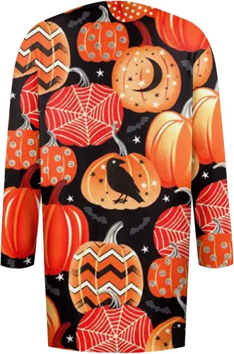 Miniatura 5 de ZEFOTIM Cárdigans de Halloween para mujer, con estampado de murciélago y calabaza, frente abierto, ligero, lindas y divertidas camisas