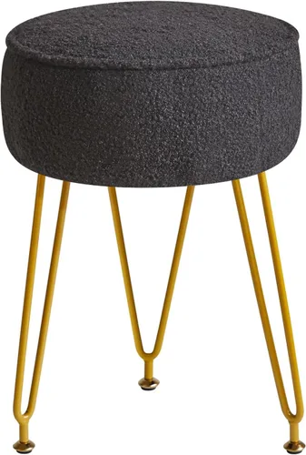 IBUYKE Reposapiés otomano redondo de terciopelo teddy, mesa auxiliar de tocador de maquillaje, asiento de mesa de tocador de terciopelo, puf Negro
