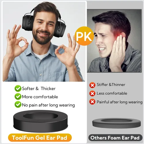 Miniatura 3 de Gel Ear Pad Bluetooth Hearing Protection Headphones, 30dB SNR, 120H Playtime, Safety Earmuffs for Mowing, Landscaping