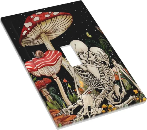 Miniatura 3 de Placas de Pared de Un Interruptor Decorativas de 1 Gang con Diseño de Calavera de Hongo Esqueleto Luna, Cubierta de Interruptor de Luz, Placa Seta