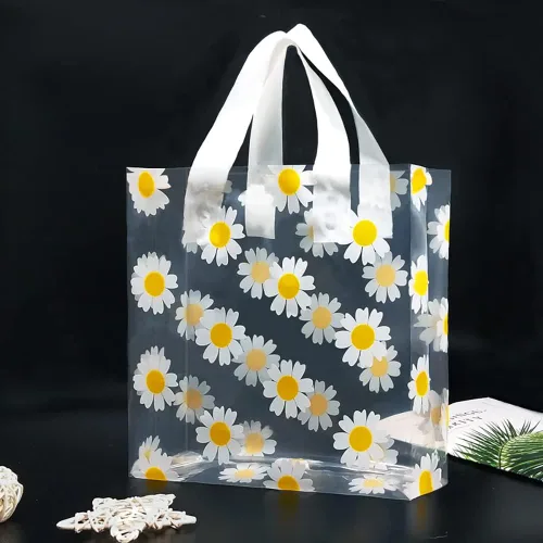 Miniatura 17 de 50 bolsas de plástico de 9.8 x 11.8 pulgadas, bolsas de compras al por menor, bolsas de boutique con asas, hermoso día (más patrones disponibles)