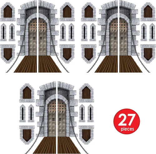 Miniatura 5 de Beistle 18 piezas de accesorios para puertas y ventanas de castillo, de 16 a 64 pulgadas, decoración medieval de plástico impreso para fiestas