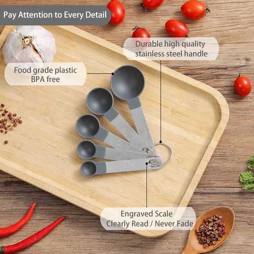 Miniatura 3 de Huygens - Juego de tazas y cucharas medidoras de 10 piezas, tazas medidoras apilables con mango de acero inoxidable para medir ingredientes secos