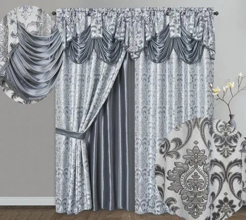 Miniatura 7 de GOHD Samba Star. Panel de cortina de ventana jacquard con cenefa elegante adjunta y respaldo de tafetán. Juego de 2 piezas. Cada pieza de 54
