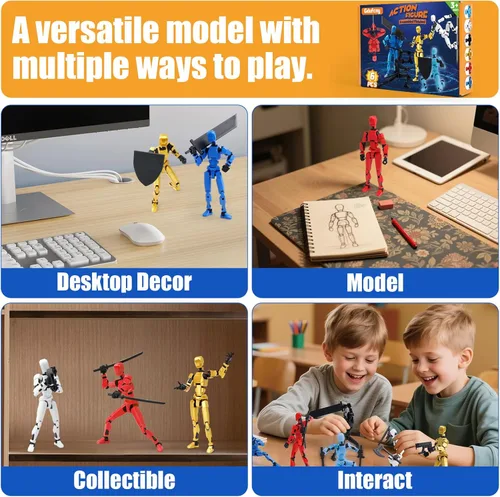 Miniatura 7 de Juego de 6 figuras de acción T13 ensambladas, muñecos magnéticos multicolores Robo Dummy Titan 13 con armas, figuras de acción de Navidad