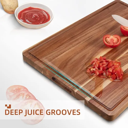 Miniatura 3 de Grandes tablas de cortar de madera de acacia para cocina, tabla de cortar de madera extra grande de 24 x 18 pulgadas con ranura para jugo, tabla