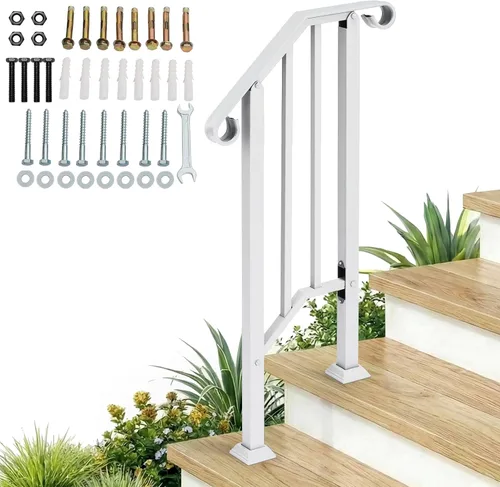 Miniatura 21 de Outvita Pasamanos para escalones al aire libre, pasamanos de hierro forjado para 2 o 3 escalones, pasamanos de transición con kit de instalación