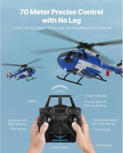 Miniatura 6 de VEVOR Helicóptero RC, helicóptero de control remoto de 4 hélices de 2.4 GHz con giroscopio de 6 ejes, avión RC de 4 canales para principiantes, luz