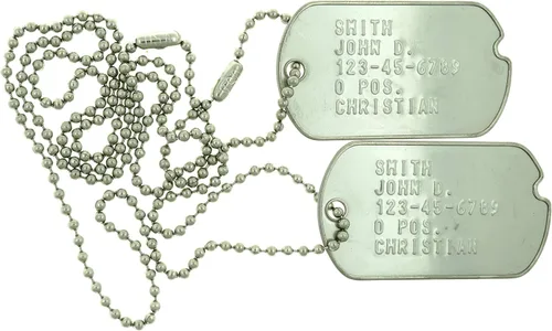 Etiquetas de perro militares de la especificación militar del ejército de la Segunda Guerra Mundial personalizadas grab
