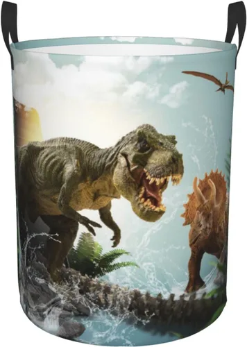 Cesta de lavandería de dinosaurio 3D con asa duradera, impermeable, plegable, cesta de almacenamiento de ropa sucia circular para baño, dormitorio,