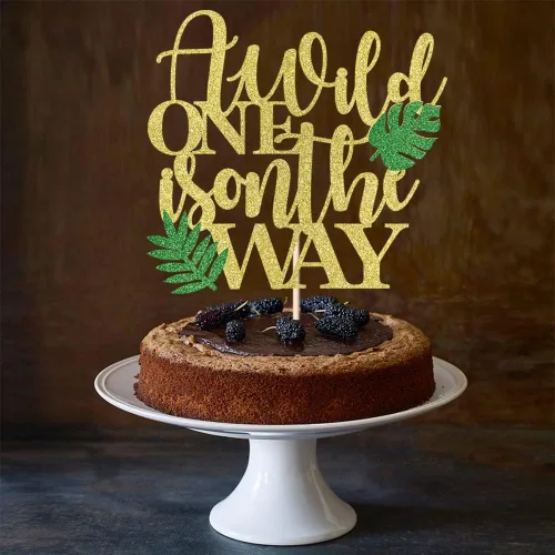Miniatura 2 de A Wild One is on the Way - Decoración para tartas con temática de animales de la selva, decoración temática tropical hawaiana, baby shower, fiesta