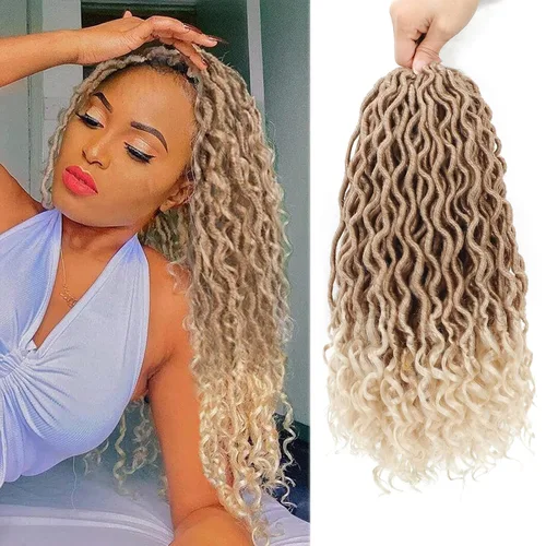 Miniatura 28 de Cabello de Ganchillo Goddess Locs - 8 Paquetes de 12 Pulgadas de Cabello Rizado Faux Locs de Ganchillo para Mujeres Negras, Cabello Rizado 1B-30#
