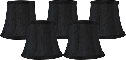 Miniatura 11 de Juego de 2 pantallas de lámpara de araña de seda sintética negra – forma de campana de respaldo suave, ajuste de clip para bombillas de candelabro