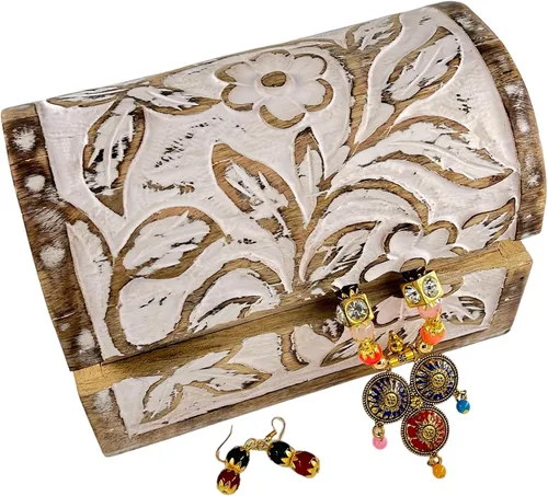 Miniatura 4 de Joyero de madera semicircular curvada blanca floral de alta calidad diseñador-caja de baratijas para damas-joyería-aspecto antiguo-caja de recuerdo