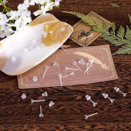 Miniatura 5 de KINBOM 100 pares de aretes de plástico transparente, protectores de aretes, aretes de plástico invisibles, aretes de plástico transparente, aretes