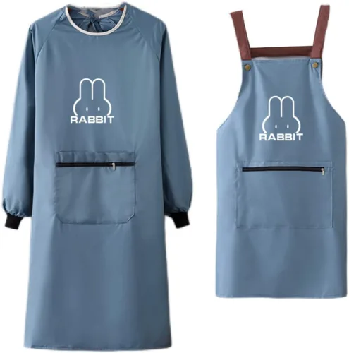 Miniatura 11 de Delantal de cocina para mujer con bolsillos grandes, delantal impermeable de manga larga para cocinar, hornear, limpiar el trabajo Verde