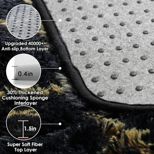 Miniatura 4 de ONASAR Alfombras de 5 x 8 pies para sala de estar, dormitorio, alfombra de área lavable esponjosa negra y dorada, alfombra geométrica bohemia de 2
