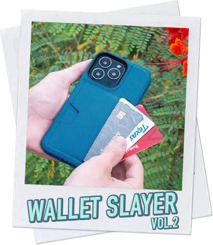 Miniatura 2 de Smartish Funda tipo cartera para iPhone 13 Pro – Wallet Slayer Vol. 2 [delgada + protectora] tarjetero con función atril - Azul sobre verde Blues