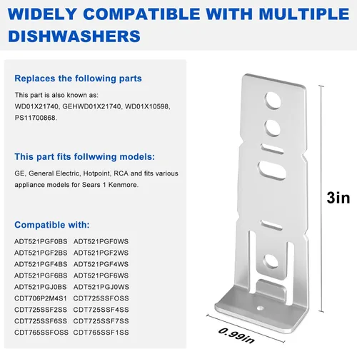 Miniatura 2 de Soporte de montaje de lavavajillas GE WD01X21740 para lavavajillas Hotpoint GE GEHWD01X21740 GDT670SYV0FS WD01X2174 PS11700868 Reemplazo GE Soporte