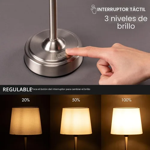 Miniatura 4 de O'Bright Seraph - Lámpara de mesa LED inalámbrica con atenuador, batería recargable integrada, brillo de 3 niveles, lámpara de mesa para patio