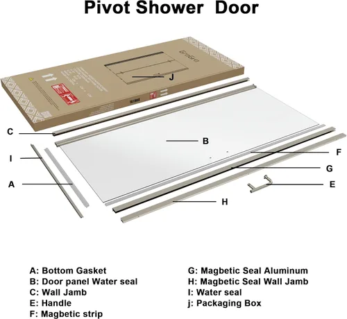 Miniatura 8 de ExBrite Puerta de ducha pivote sin marco de 34-35.5 pulgadas de ancho x 72 pulgadas de alto, puertas de ducha pivotantes de vidrio transparente