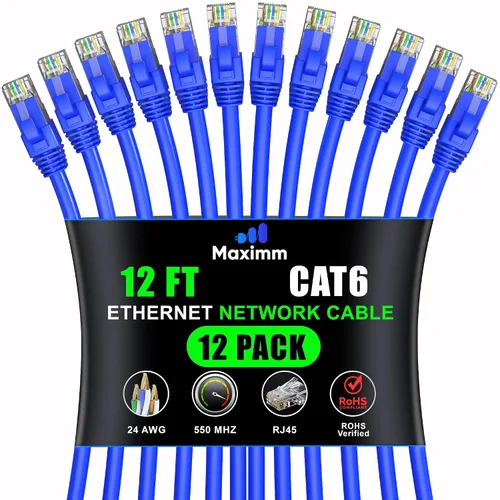 Miniatura 19 de Maximm Cable Ethernet Cat 6 – 7 pies (paquete de 12), LAN de alta velocidad, Internet, parche y cable de red, UTP, 10 Gbps, 550 MHz, color azul