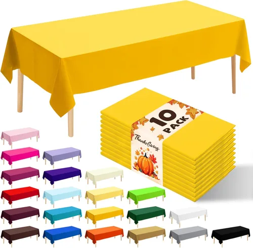 Miniatura 9 de Paquete de 10 manteles desechables de plástico premium de 54 x 108 pulgadas, mantel rectangular para mesa, para cumpleaños, bodas, Navidad, Beige