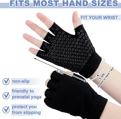 Miniatura 2 de Eurzom 2 pares de guantes de yoga antideslizantes para mujer, guantes de pilates sin dedos con agarres para yoga, fitness, entrenamiento, deportes