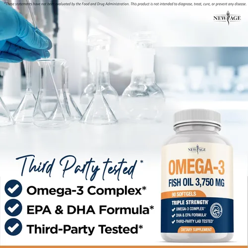 Miniatura 5 de Aceite de pescado Omega 3 Triple Strength 3750 mg - EPA y DHA - Más de 3000 mg de ácidos grasos omega-3 - 1350 mg EPA + 900 mg DHA - Los mejores