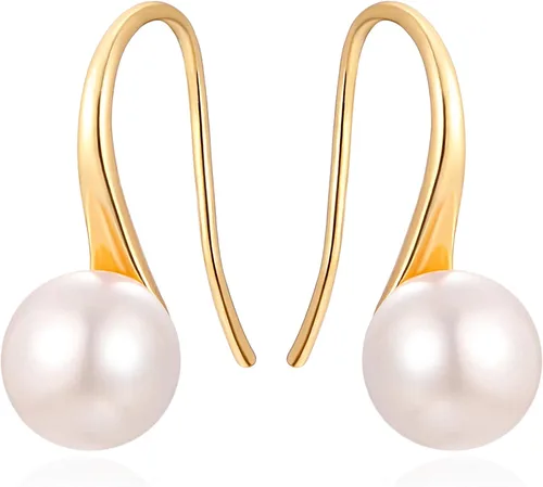 Miniatura 7 de Aretes colgantes de plata de ley 925 seleccionados a mano AAA+ de 7.5 a 0.315 in con perlas cultivadas de agua dulce blancas para mujer