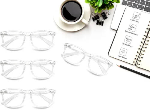 Miniatura 5 de Gafas de lectura transparentes para mujer, con bloqueo de luz azul, lectores +0.75, gafas cuadradas transparentes, paquete de 4 unidades, reducen