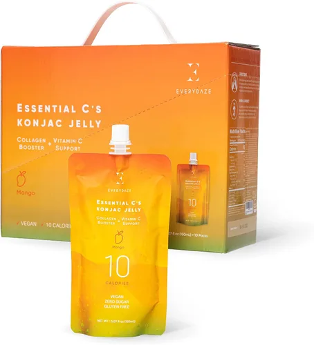 EVERYDAZE Essential C's Colágeno + Vitamina C Konjac Jelly | Vegano, 10 calorías, 0 azúcar, mango | 10 paquetes | Bolsa de dieta saludable bebida