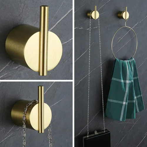Miniatura 9 de RANDOM Gancho de toalla de oro cepillado, ganchos dorados para pared, ganchos de acero inoxidable 304 para toallas de baño, cocina, moderno gancho